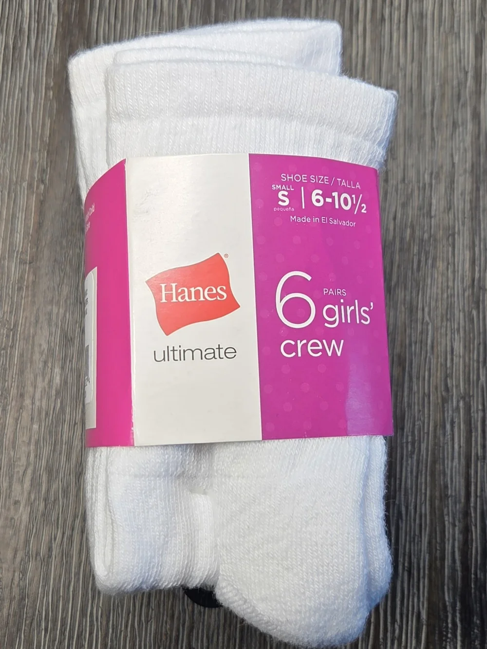 Hanes White Girls' Crew Socks - Pack of 6